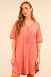VERY J Plus Size Mineral Washed Ribbed Knit Mini Dress Coral OutfitFlow