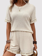 Tassel Round Neck Top and Shorts Set Cream OutfitFlow