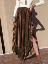 Ruffle Trim Wide Leg Slit Pants Chestnut OutfitFlow