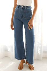 High Waist Bootcut Jeans with Pockets Medium OutfitFlow