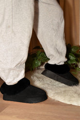 WILD DIVA Faux-Fur Platform Slip On Booties Black OutfitFlow