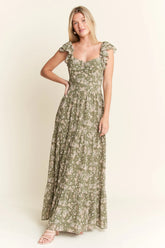 Jade By Jane Ruffle Sleeve Tiered Maxi Dress SAGE OutfitFlow