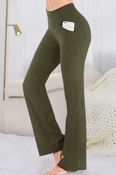 Pocketed High Waist Active Pants Army Green OutfitFlow