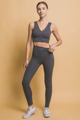 Love Tree High Waist Leggings with Side Pockets Dark Gray OutfitFlow
