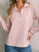 Texture Quarter Zip Long Sleeve Sweatshirt Blush Pink OutfitFlow