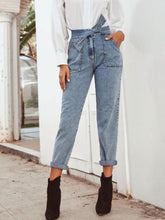Tied Straight Leg Jeans with Pockets Light OutfitFlow