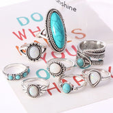 Alloy Turquoise 8-Piece Ring Set Turquoise One Size OutfitFlow