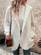 Open Front Long Sleeve Hooded Fuzzy Cardigan Ivory OutfitFlow