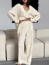 Floral Print Button-Down Top and Pants Lounge Set Floral Trendsi