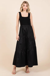 Mittoshop Mix Media Square Neck Maxi Dress BLACK OutfitFlow