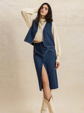 Open Front Vest and Buttoned Skirt Set Peacock Blue OutfitFlow