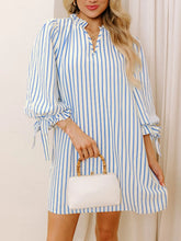 Stripe Knotted Sleeve Notched Shift Mini Dress Sky Blue Stripe OutfitFlow