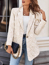 Floral Jacquard One Button Long Sleeve Blazer Eggshell OutfitFlow