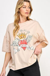 Love-Inpired Graphic Oversized T-Shirt Apricot OutfitFlow