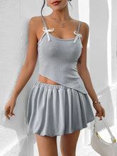 Asymmetrical Bow Cami and Skirt Set Gray OutfitFlow