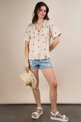 VERY J Flower Embroidered Woven Blouse Natural OutfitFlow