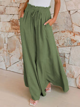 Drawstring Wide Leg Pants with Pockets Moss OutfitFlow