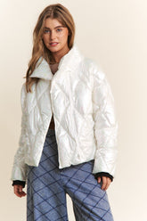 J.NNA Quilted Mock Neck Puffer Jacket Winter Glass OutfitFlow