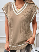 Devine Cable-Knit V-Neck Sweater Vest Tan OutfitFlow