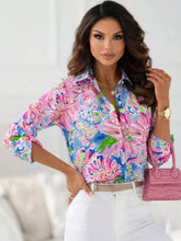 Floral Print Button-Down Shirt Pink OutfitFlow