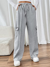 Perfee Drawstring Wide Leg Pants with Pockets Gray OutfitFlow