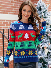 Christmas Round Neck Sweater Navy OutfitFlow