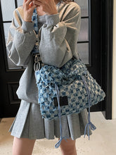 Checkered Raw Edge Adjustable Strap Convertible Bag Dusty Blue One Size OutfitFlow