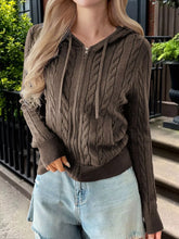 Cozy Cable-Knit Zip-Up Cardigan Brown OutfitFlow