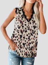 Lace Detail V-Neck Tank Leopard OutfitFlow