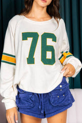 Number 76 Round Neck Long Sleeve Top White OutfitFlow