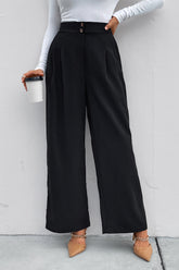 Perfee High Waist Ruched Pocketed Wide Leg Pants Black OutfitFlow