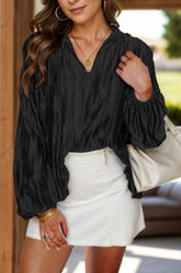 Tie Neck Long Sleeve Blouse Black OutfitFlow