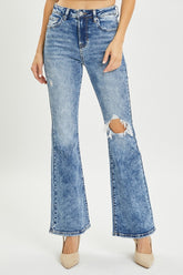 RISEN Full Size High Rise Distressed Flare Jeans Acid Medium OutfitFlow