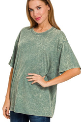 Zenana Washed Short Sleeve Top ASH JADE OutfitFlow