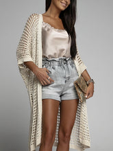 Openwork Open Front Three-Quarter Sleeve Cover Up Cream OutfitFlow