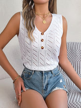 Openwork V-Neck Knit Vest White OutfitFlow