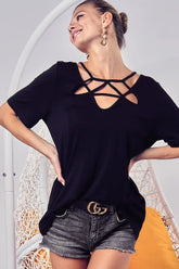 BiBi Silky Knit Top with Front Details BLACK OutfitFlow