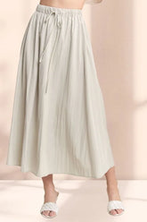 ADORA Drawstring Waist Crinkle Maxi Skirt KHAKI OutfitFlow