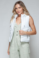 Snobbish Zip Up Quilted Hooded Vest White OutfitFlow