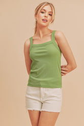 Aemi + Co Square Neck Wide Strap Tank Lime OutfitFlow