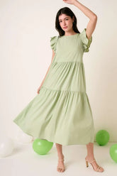 Mittoshop Ruffle Short Sleeve Tiered Maxi Dress SAGE OutfitFlow