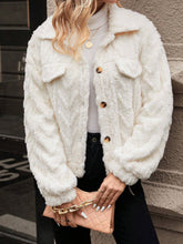 Button Up Long Sleeve Fuzzy Outerwear Ivory OutfitFlow