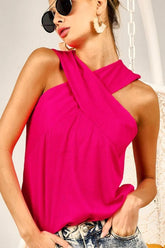 BiBi Rib Knit Cross Neck Banded Top FUCHSIA OutfitFlow