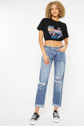 Kancan Mid Rise Distressed Straight Jeans Light OutfitFlow