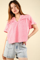VERY J Nochted Short Sleeve Washed T-Shirt Pink OutfitFlow