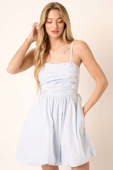 Mittoshop Ruched Detail Bubble Hem Mini Dress Blue OutfitFlow