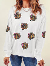 Thanksgiving Turkey Sequin Patched Sweatshirt White OutfitFlow