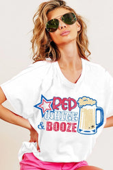 BiBi Red White and Booze Graphic Jersey Top OFF WHITE OutfitFlow