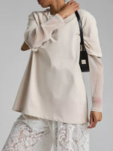 Faux Layered Round Neck Mesh Sleeve Top Dust Storm OutfitFlow