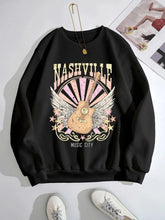 Graphic Round Neck Long Sleeve Sweatshirt Black OutfitFlow